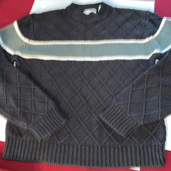 Y2K Gray Cable Knit white chest stripes SWEATER TROY LEE men XL Acrylic Vintage - Picture 1 of 13